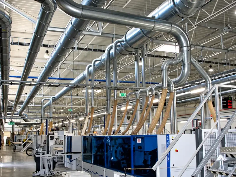 Sistema de aspiración industrial conectado a varias máquinas